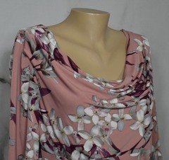 CONNECTED APPAREL Brownish Pink Multicolor Floral Dress 15 Draped Neckline