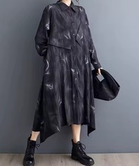 Black Abstract Ladies Arty boho Relaxed Casual Urban Chic Shirt dress 14 16