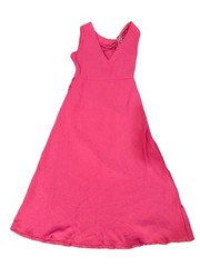 Red Solid Knit Polyester V-Neck Ruched Ring A-Line Midi Dress Sleeveless M