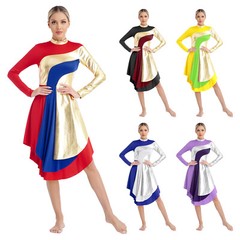 US Womens Liturgical Praise Dance Dress Asymmetrical Color Block Worship Costume