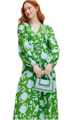New KATE SPADE x Target SZ 00-XXS Floral Linen Dress Mid-length Green Blue