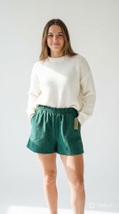 Nine.Eight New York Green Textured Elastic Waist Shorts Women’s Size M NWT
