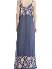 Karen Kane Embroidered Denim Maxi Dress Floral Cottagecore Boho Sundress