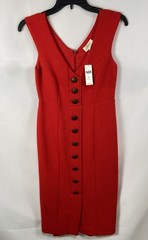 Maeve Anthropologie Women&rsquo;s Red Textured Button Front V-Neck Dress NWT Sz XSP