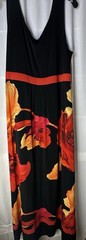 Cato Sleeveless Maxi Dress Size 22/24 Black Floral Orange Red Slinky V Neck