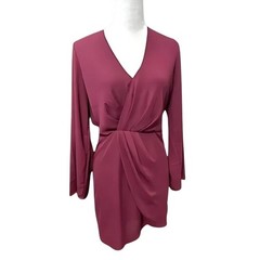 Krisa Sheath Dress Pleated Flare Sleeve Surplice Neckline Wrap Zip Red Women’s S