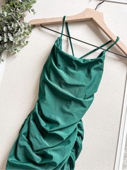 Confident Allure Emerald Ruched Lace-Up Bodycon Mini Dress Size Small