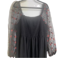 Valentine Dress 4XL Smocked Bodice Sheer Sleeves With Red Glitter Hearts