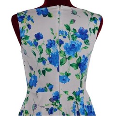 Grace Karen White Blue Floral Fit Flare Sleeveless Boat Neck Midi Dress S