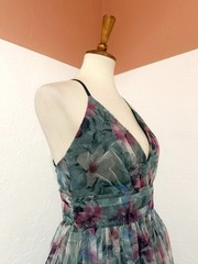 NWT Lulus Romance That Wows Dark Teal Floral Print Organza Maxi Whimsy Dress M