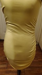 Yellow Solid Ruched Bodycon Mini Dress XS Spaghetti Strap Stretch Knit