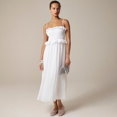 New JCREW Size L Ravenna Dress in Ramie White $178 CK835
