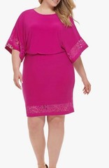 Jessica Howard Blouson Dress 1 4W Hot Pink Lace Cut Out Lined, Stretchy NWT (74)