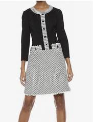 Anne Klein Women Long Sleeve Tweed Fit and Flare Dress Black Size 10