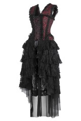 Corset Society Red Black Brocade Layered Lace Skirt Goth Steel Bone Corset Dress