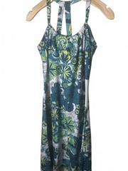 Prana Breathe Floral Skull Halter Midi Dress Women&rsquo;s Small Blue Green Summer