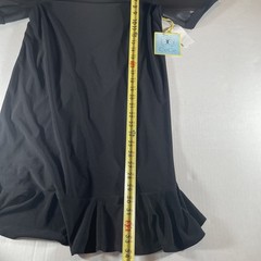 CeCe Women&rsquo;s Black Faux Leather Puff Sleeve Ruffle Hem Midi Dress Size Med NWT