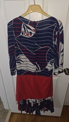 Multicolor Striped A-Line Knee Length Dress 3/4 Sleeve Round Neck Ruffle M