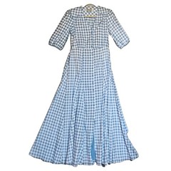 Taylor size 4 Small Blue Gingham Button Front Dress with Bow Silky NWOT