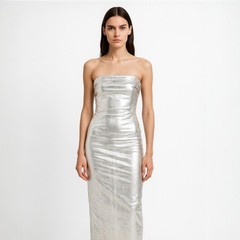 NEW Zara Silver Metallic Strapless Sleeveless Maxi Tube Cocktail Formal Dress XS