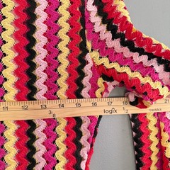 NWT Women&rsquo;s Crochet-Style Chevron Maxi Dress Bell Sleeve Pink Red Yellow Boho L
