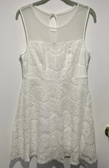 francesca&rsquo;s White Lace Mesh Sheer Floral Zip Mini Sleeveless Round Neck Dress M