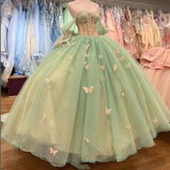 Sweet 16 Glitter Quinceanera Dresses 3D Butterfly Off Shoulder Party Ball Gowns