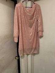 Women’s Blush Pink Sequin Bodycon Mini Dress Long Sleeve XXXL Party Cocktail