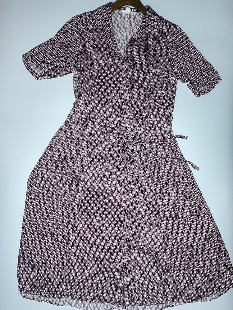 Finery Abstract Print A-Line Midi Shirt Dress UK 14 Button Front Tie Waist Long