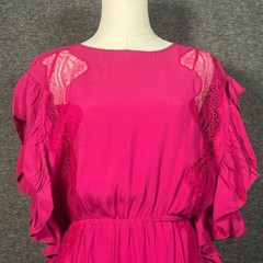 IRO Zestful Fuchsia Pink Lace Ruffle Mini Dress Size EU 38 US 6