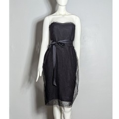 Lanvin Ete 2008 Resort Strapless Silk Wool Tulle Dress Black FR 38 France
