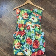 Freshine Strapless Floral Print Pleated Mini Dress with Pockets