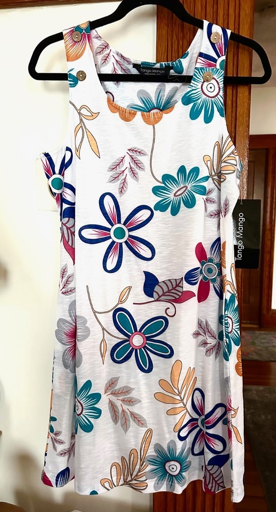 Tango Mango, NWTWhite/Multi Tank Dress, Graphic Floral, Lined, Medium, Ret $85