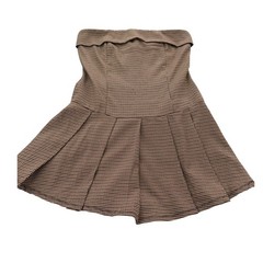 Brown Houndstooth Strapless Mini Dress Pleated Skirt Preppy Academia Dress