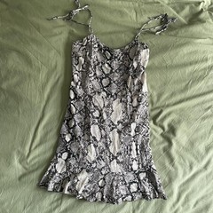 Express Beige Black Snake Print Fit And Flare Tie Strap Mini Dress Size S