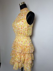 1. STATE Yellow Orange White Floral Mock Neck Smocked Ruffle Mini Dress M