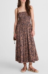 Madewell Women&rsquo;s Smocked Bubble-Hem Midi Dress in Paisley