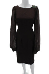 Dries Van Noten Womens Sheath Dress Black Silk Long Sleeve Knee Length Size 44