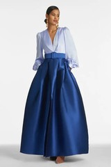 Sachin & Babi Periwinkle Blue Zoe Long Sleeve Mikado Gown Size 10 $895 Less Belt