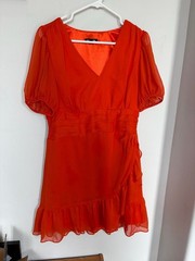 Express Orange Puff Sleeve Ruffle Hem Mini Dress