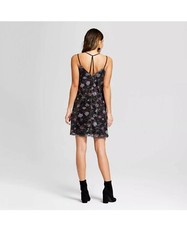 Sequin Dress Black Floral Juniors Sz XS Spaghetti T-Strap V-Neck Xhilaration