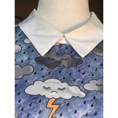 SHEIN X Dash of Pep Sad Rain Happy Flowers Collared Midi Dress Peter Pan Collar