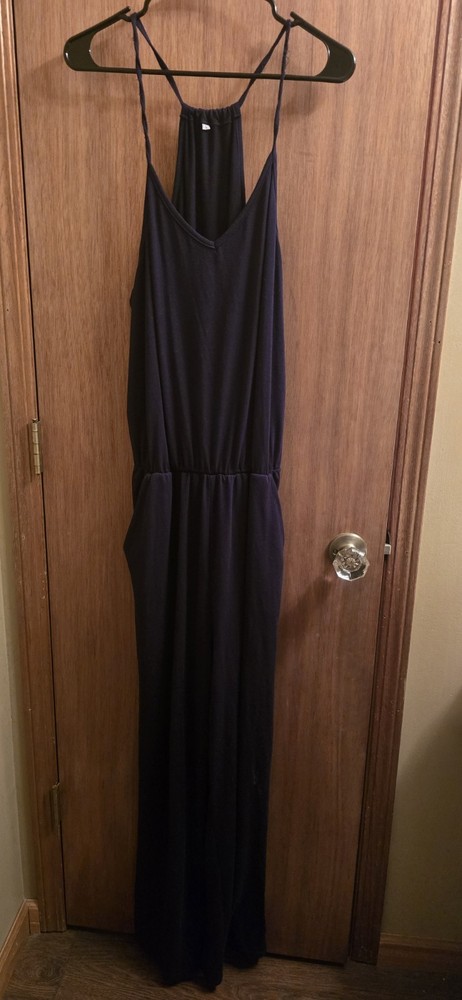 Women’s Navy Solid Jumper L Spaghetti Strap V-Neck