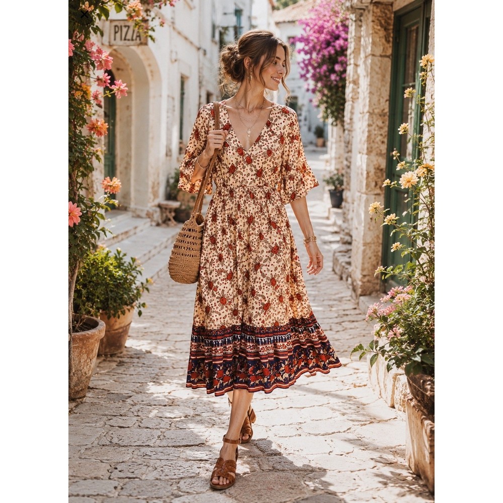 Faithfull The Brand Anthropologie Melia Midi Dress Women 4 Boho Rose Garden