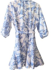 Cynthia Steffe Shirt Dress Classic Blue Chintz Print Gored Skirt Optional Belt