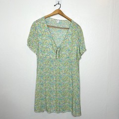 Bp. Womens Tie Front Mini Dress Green Multi Maisey Ditsy Floral Plus Size 1X