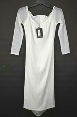 Pretty Little Thing Womens White V-Neck Raglan Sleeve Back Zip Midi Dress 16
