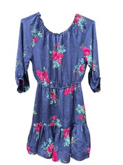 Joie 100% Silk Floral Dress Navy Pink Red Poppy Ruffle Hem Size M