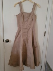 Esprit Structured Square Neck Fit & Flare Midi Dress Beige Sz Sm Cottagecore NWT