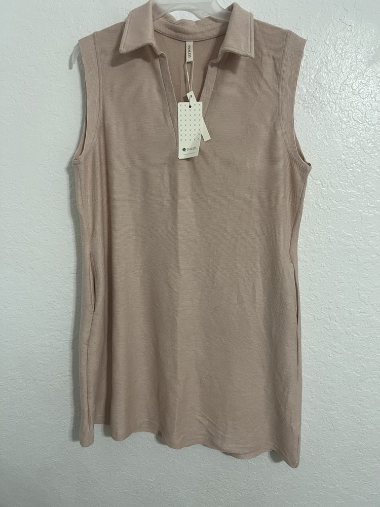 Evaless Women Beige Sleeveess Midi Dress With Pockets Size 2X #94 NWT